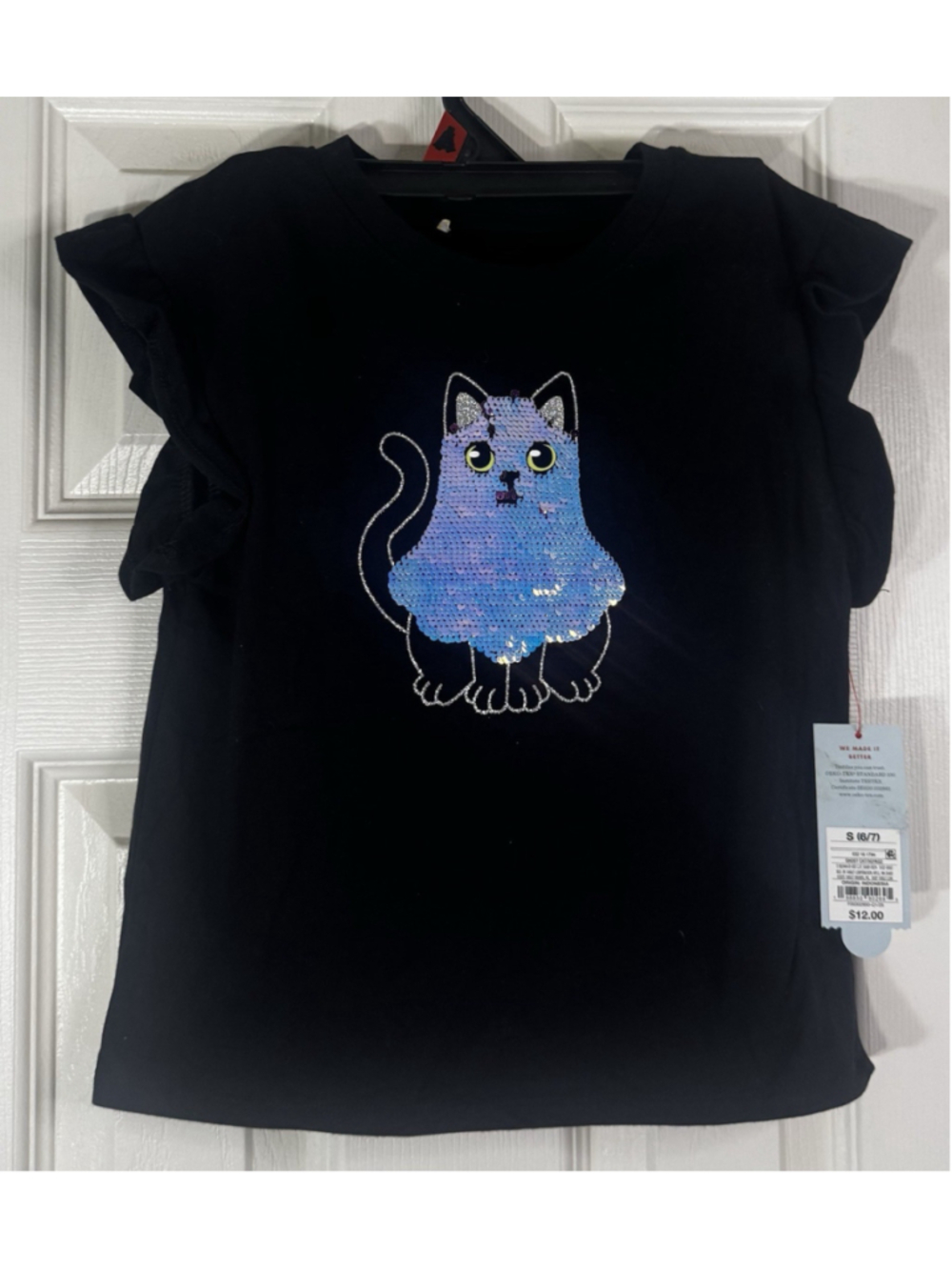 Small 6/7 Kat And Jack Black Tee With Sequin Cat